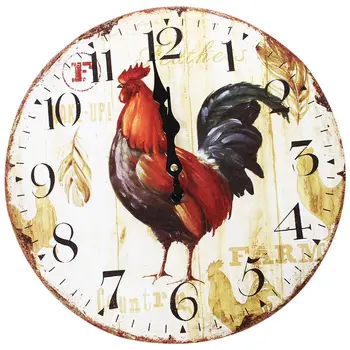 

FashionVintage Shabby Chic Animals and flowers Style 34cm Wall Clock Home Bedroom Kitchen Quartz (Pattern:Farm)