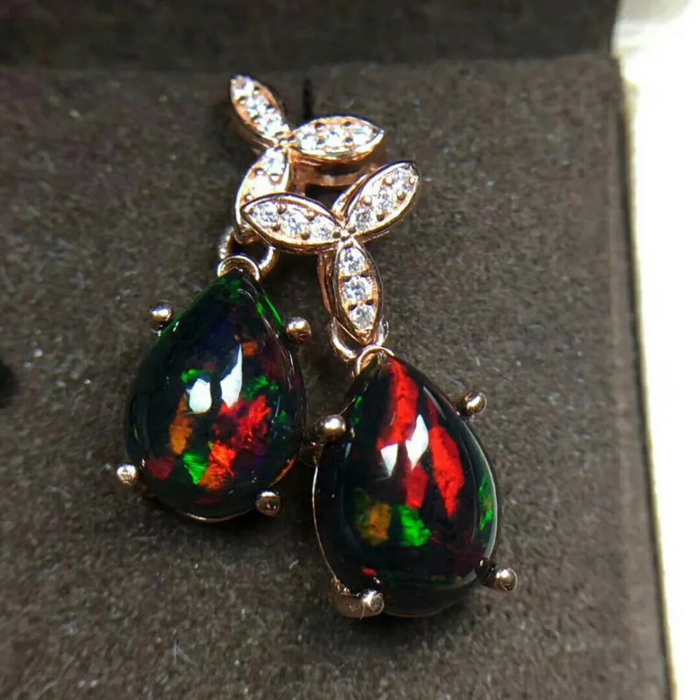 Best Gift Natural and Real Black Opal earring Nature real Black opal Earring 925 sterling silver Fine jewelry