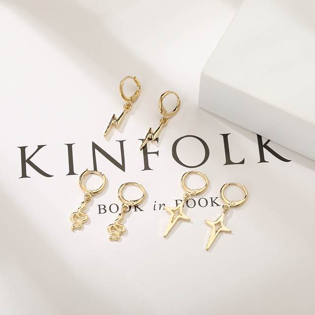 Cross Hoop Pendant  Drop Earrings Gold Ins Star Zircon Small Hoop Earrings For Women Korean Jewelry Gift Dropping