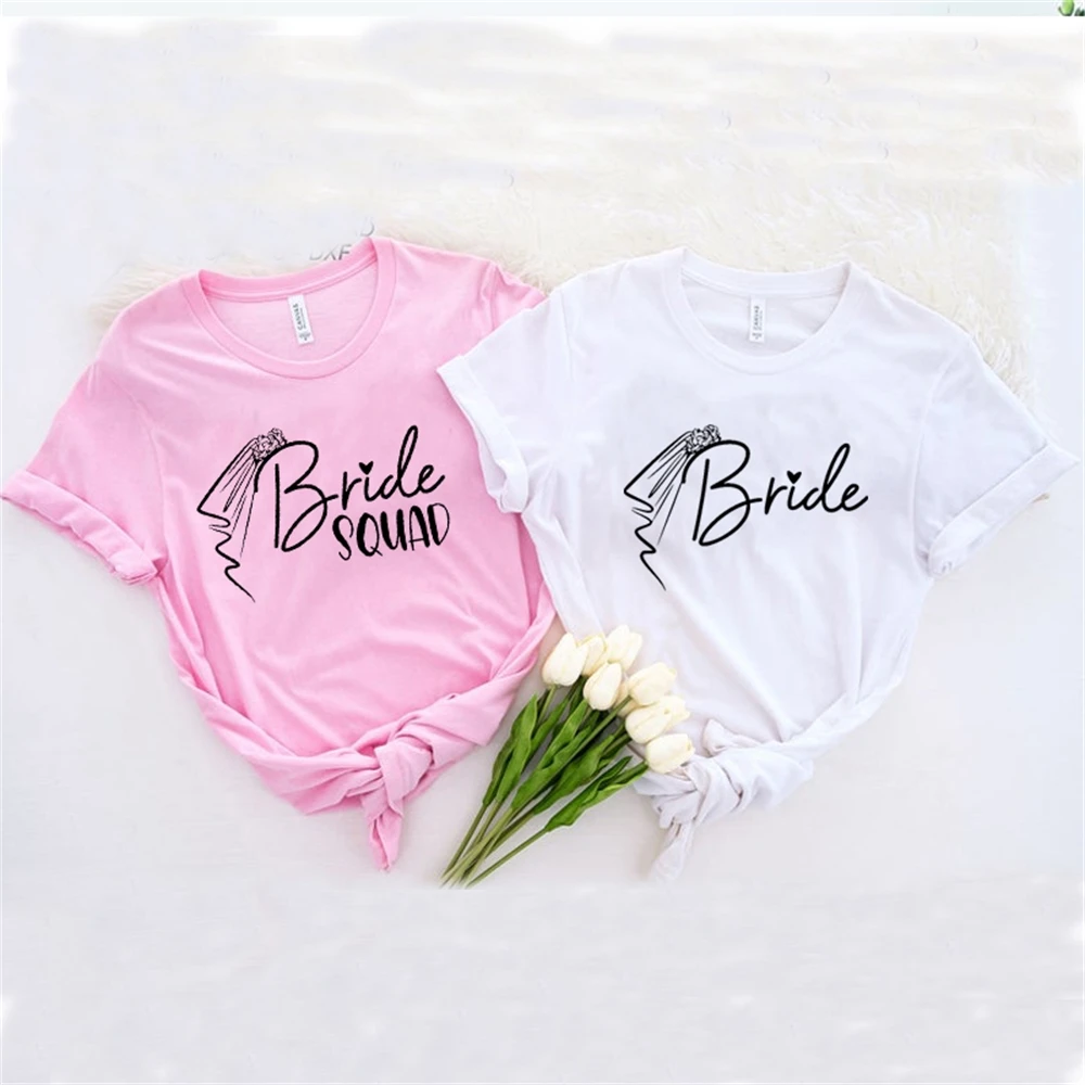 Bride Squad Woman T shirts Bachelorette Team Bride Tshirt Aesthetic Wedding Party T-shirt Women Tees Bridesmaid Tops 4UFL