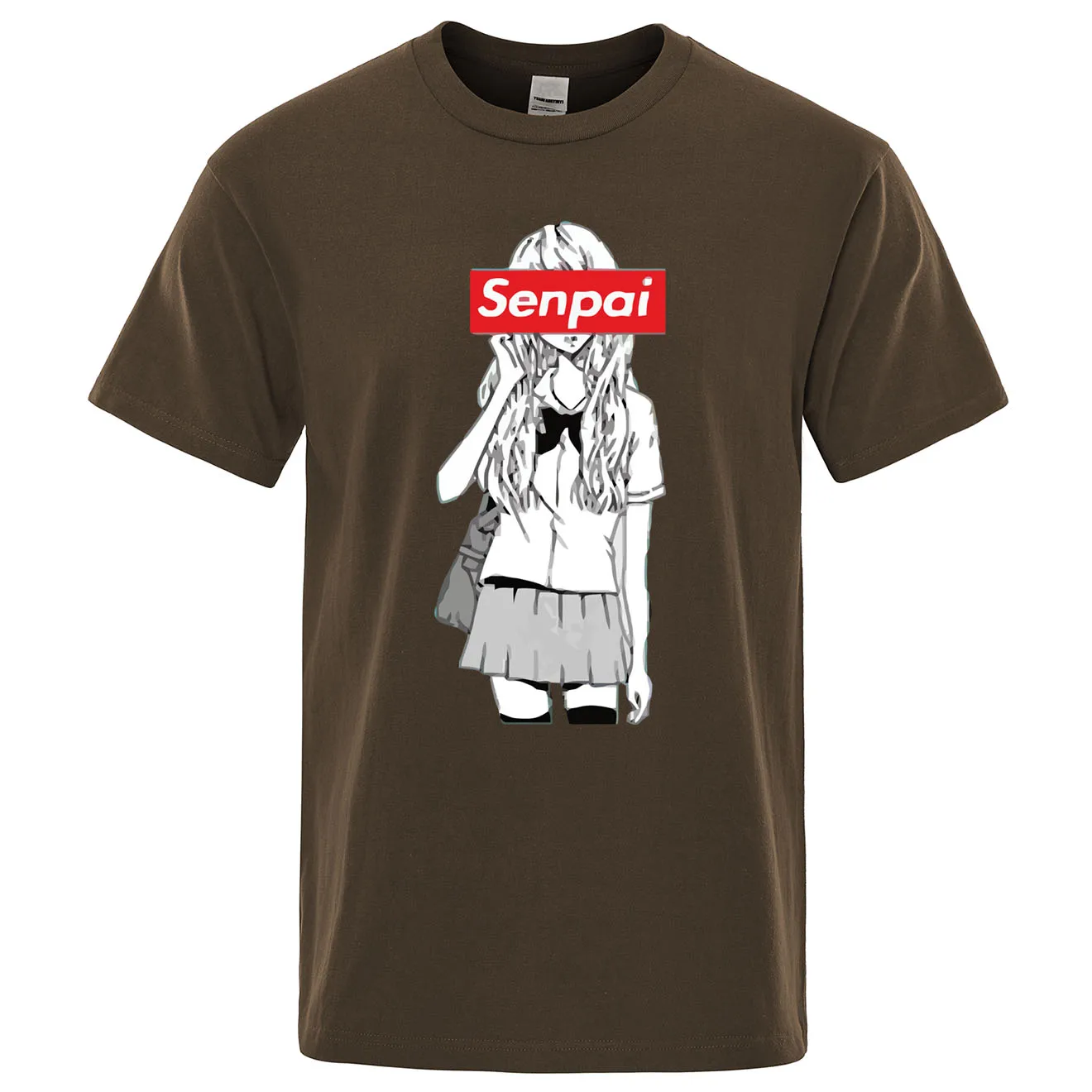 Senpai Anime Girl Nerdy Print T Shirt Summer Cotton Men's T-shirt Manga Streetwear Tee Tshirt Unisex Harajuku Clothes Tops Tees - Цвет: brown 6