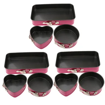 

3 Sets Non-Stick Springform Cake Pan Metal Baking Cake Mold With Removable Bottom Round Heart Square Shapes Bakeware