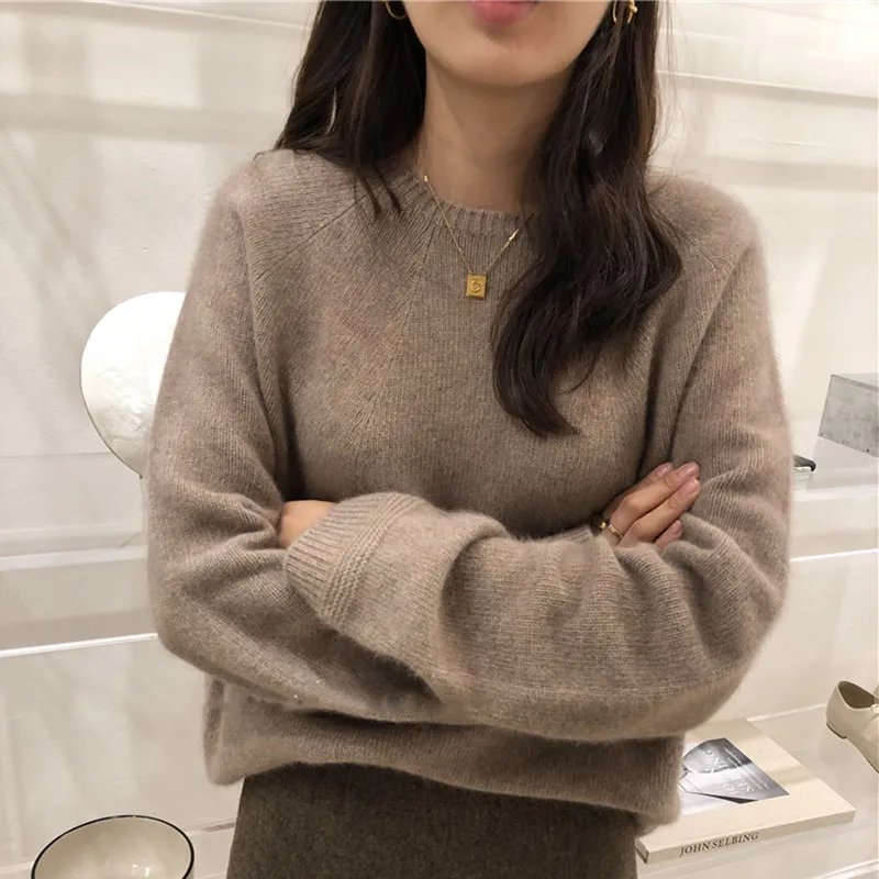 2020 Autumn Winter Cashmere sweater women fashion Round neck loose 100% wool batwing sleeve plus size pullover | Женская одежда