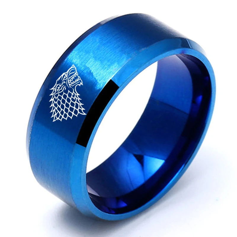 8MM Game of Ice Wolf Ring House Stark of Winterfell Men Ring Engraved Wolf Punk Vintage Rings punk rings,finger rings,fashion ring,fashion rings,metal rings