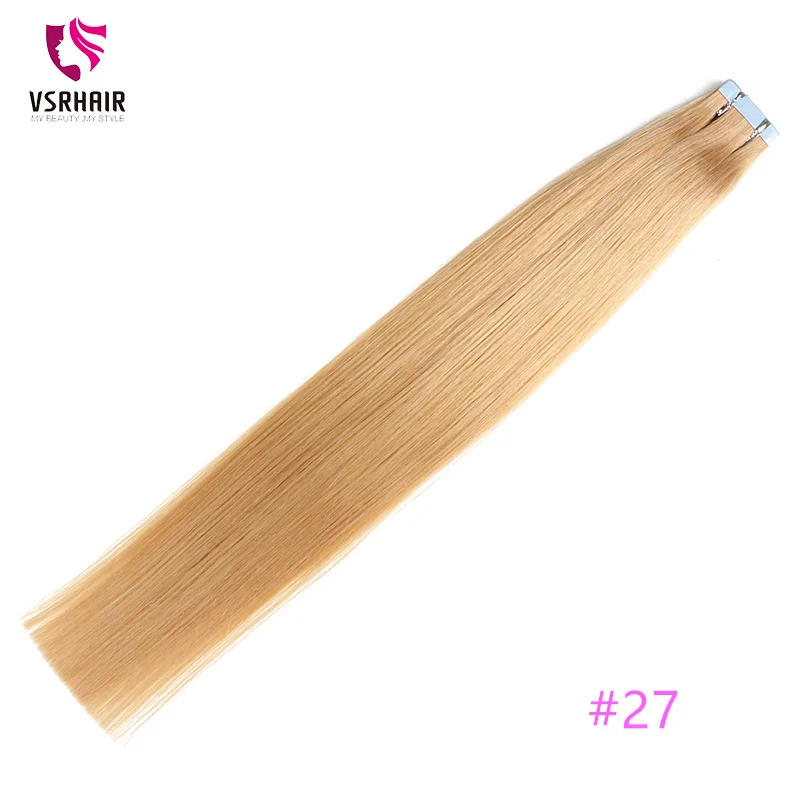 VSR PU супер клейкие человеческие волосы для наращивания, клейкие, кожные Уточки, бесшовные, двойные, нарисованные, американские ленты, волосы для наращивания, густые волосы для салона - Цвет: #27