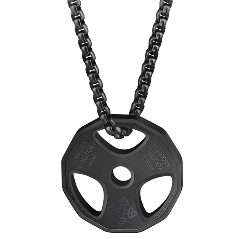 Collar de Fitness de acero inoxidable con colgante de placa de peso