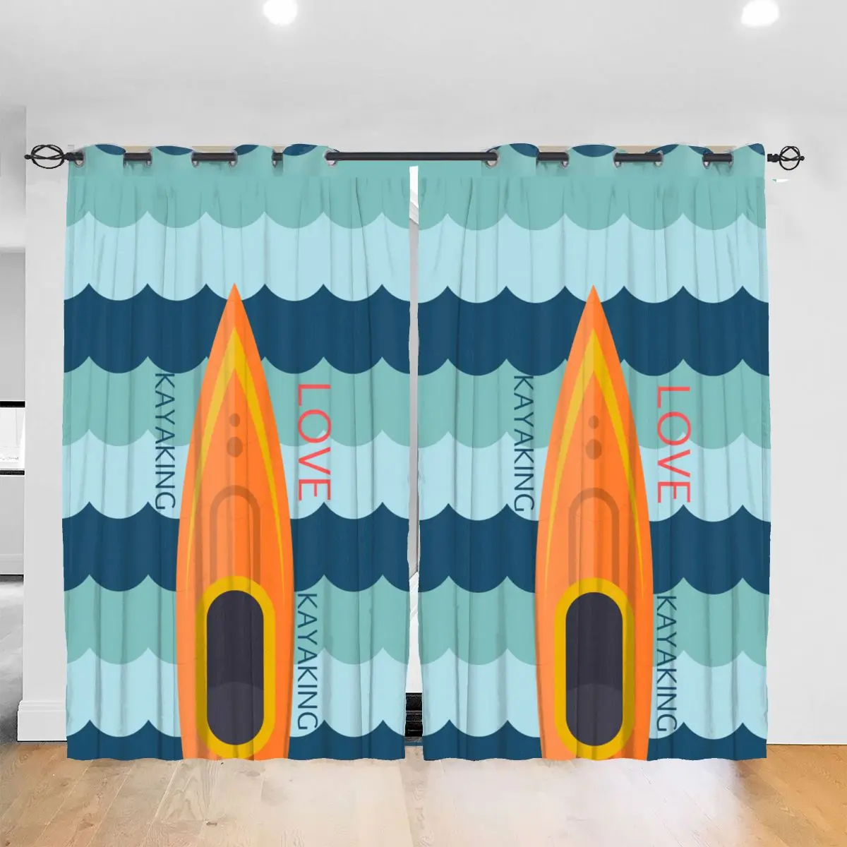 

Living Room Sun Block Curtain Love Kayaking Canoeing Funny Boating Light Shading Bedroom Blackout Window Curtains 52x72In