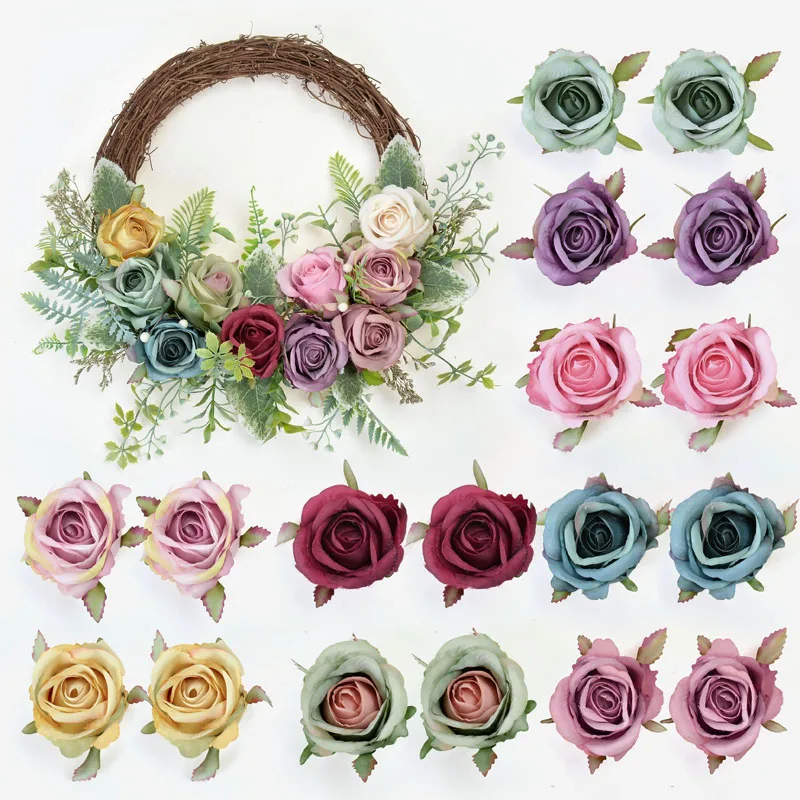 1pcs new artificial flower high quality silk rose head wedding home Christmas decoration diy flower wall scrapbook gift box