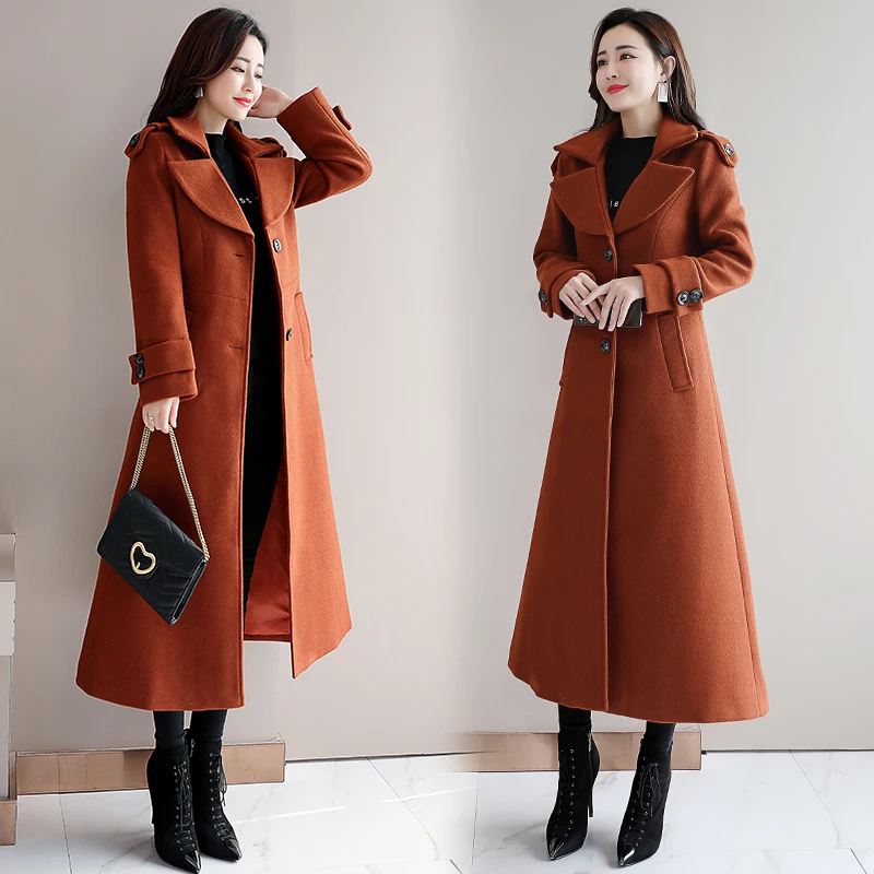 Осень и зима двухсторонний кашемир был тонкий высокий мужской пальто женский длинный темперамент высокого класса черный шерстяной пальто женщина - Цвет: Caramel color