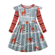 Рождественское платье для маленьких девочек; детская одежда; платья принцессы с рисунком оленя для девочек; зимнее рождественское платье с длинными рукавами; костюмы