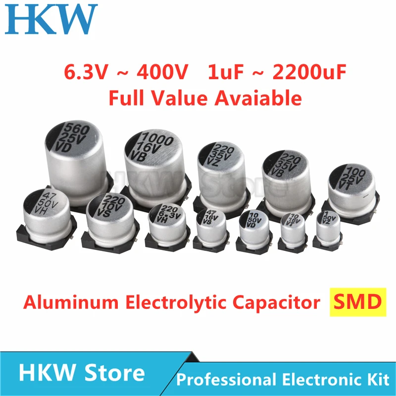 10pcsSMDAluminiumElektrolytischeCondensator6.3V10V16V25V35V50V63V1UF10UF22UF33UF47UF100UF330UF470UF1000UFOriginele-AliExpress13