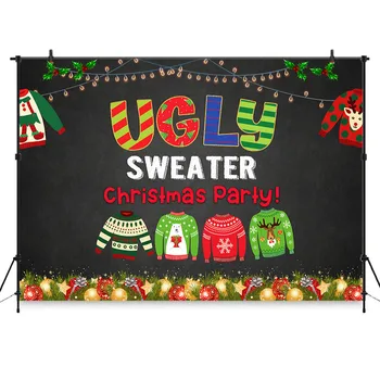 

Neoback Christmas Party Backdrops Ugly Sweater Dress-up Party Photographic Background Backdrops for New Year Decorations