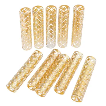 

10 Pcs Golden Dreadlock Beads for Hair Adjustable, Long Metal Cuffs Beads Tube, Braiding Hair Decoration Jewelry for Adults Kids