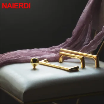 NAIERDI Bright Gold Cabinet Handles Light Luxury Stylish Zinc Alloy Kitchen Pulls for Furniture Drawer Knobs Cabinet Hardware