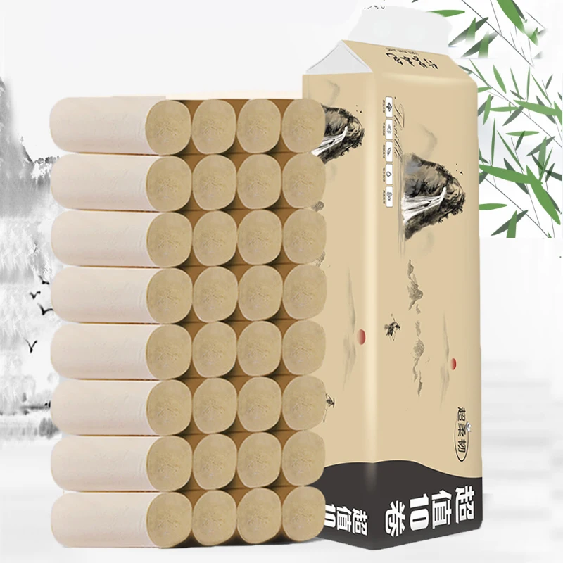 

10 rolls Toilet paper roll paper household tissue bamboo pulp natural color package toilet paper coreless roll paper wholesale