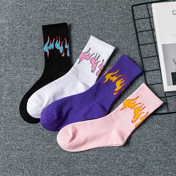

Hot Sale Fashion Hip Hop Hit Color On Fire Crew Socks Red Flame Blaze Power Torch Hot Warmth Street Skateboard Cotton Socks