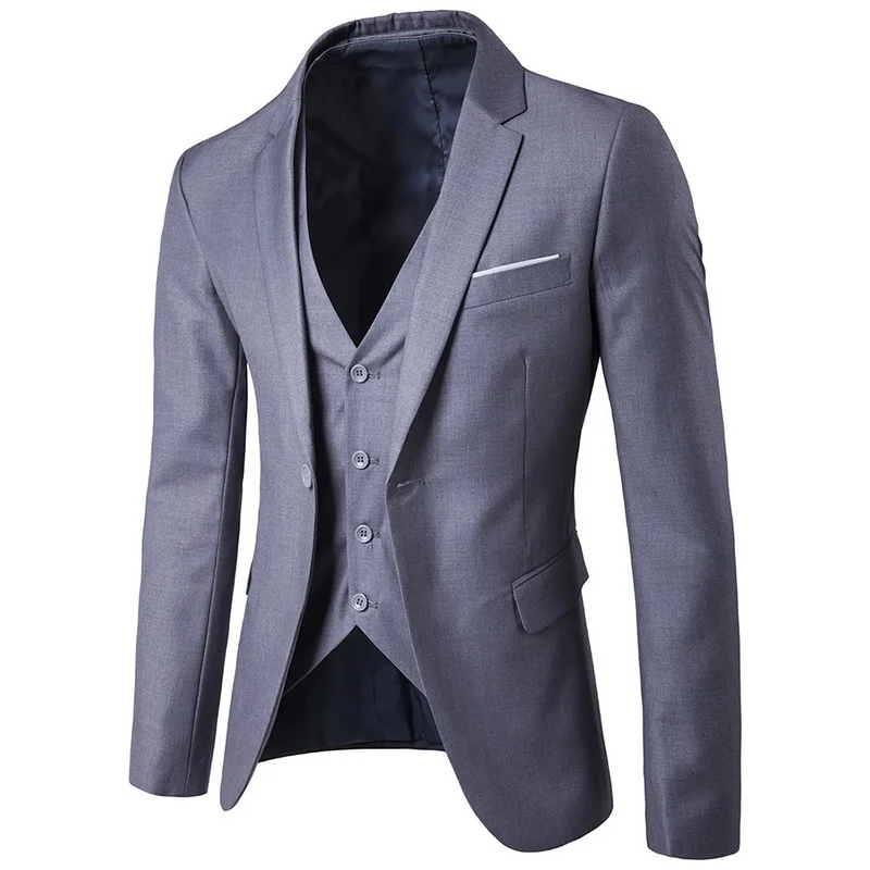 Male Slim Formal 3Pcs Set Wedding Prom Suit Tuxedo Fit Men Business Work Wear Suits Green Wonderful Groom (Jacket+Pants+Vest)
