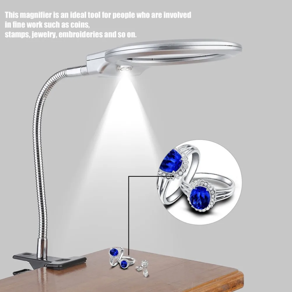 Металлический шланг Лупа 2,5X107 мм 5X23 мм светодиодный увеличительное стекло Настольная лампа для чтения светильник с зажимом