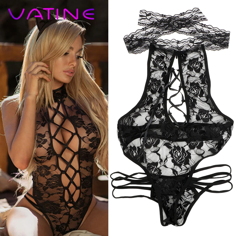 

VATINE Lingerie Lace Dress Babydoll Women's Underwear Nightwear Rose Nightdress Sexy Hot Erotic Costumes Cosplay Lace