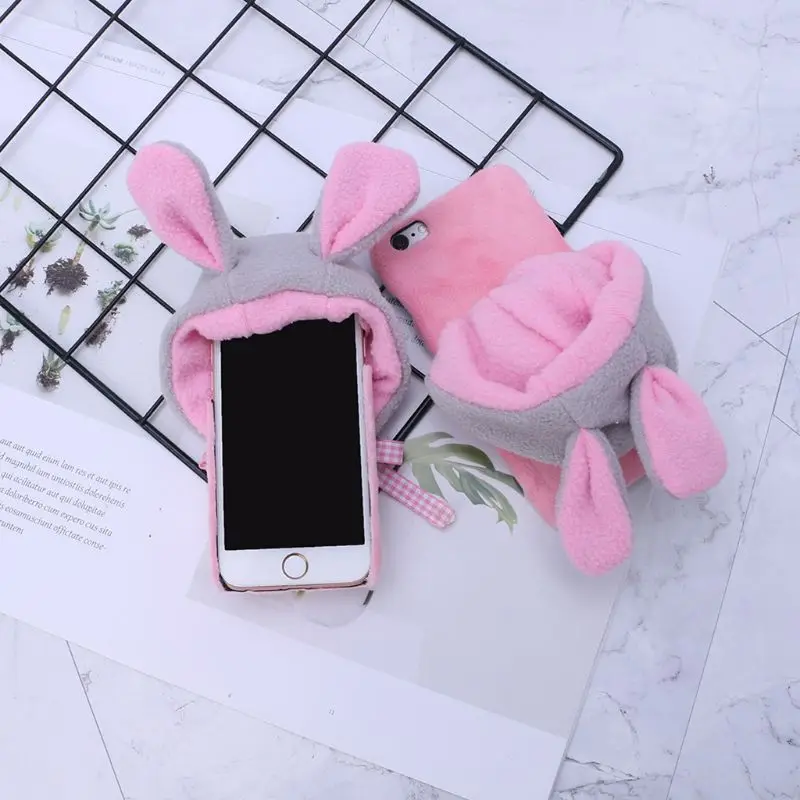 

Christmas Cute Rabbit Fur Hat Phone Case For iPhone 6 6s 7 8 Lazy Rabbit Fluffy Case For iPhone 6 6s 7 8 Plus Fundas Cover DXAC