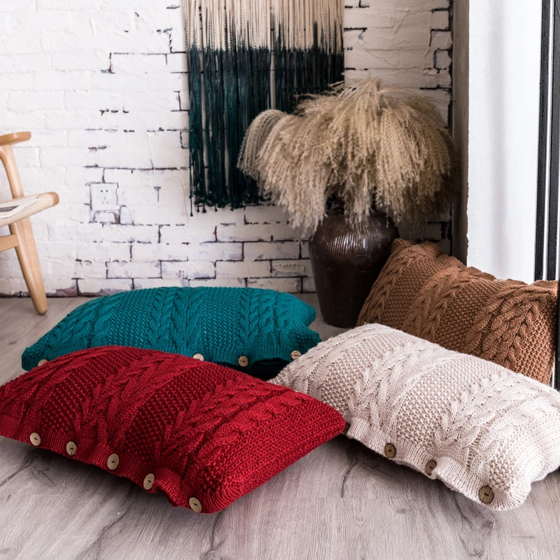 

Nordic Simple Wool Button Rectangular Waist Sweater Woven Bed Large Cushion Decorative Sofa Long Pillow