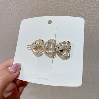 

DI-357 Korean Luxury Shiny ZIrcon Hollow Heart Hairgrips For Women Girls Elegant Pearl Hair Clips Hair Accessories Jewelry