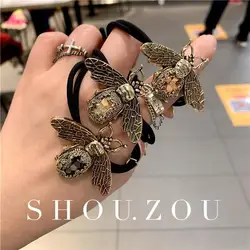 Retro Bee Elastic Hair Bands for Women Elegant Crystal Rhinestone Head Ponytail Rope Tie Female Hair Scrunchies Girls Accesorios