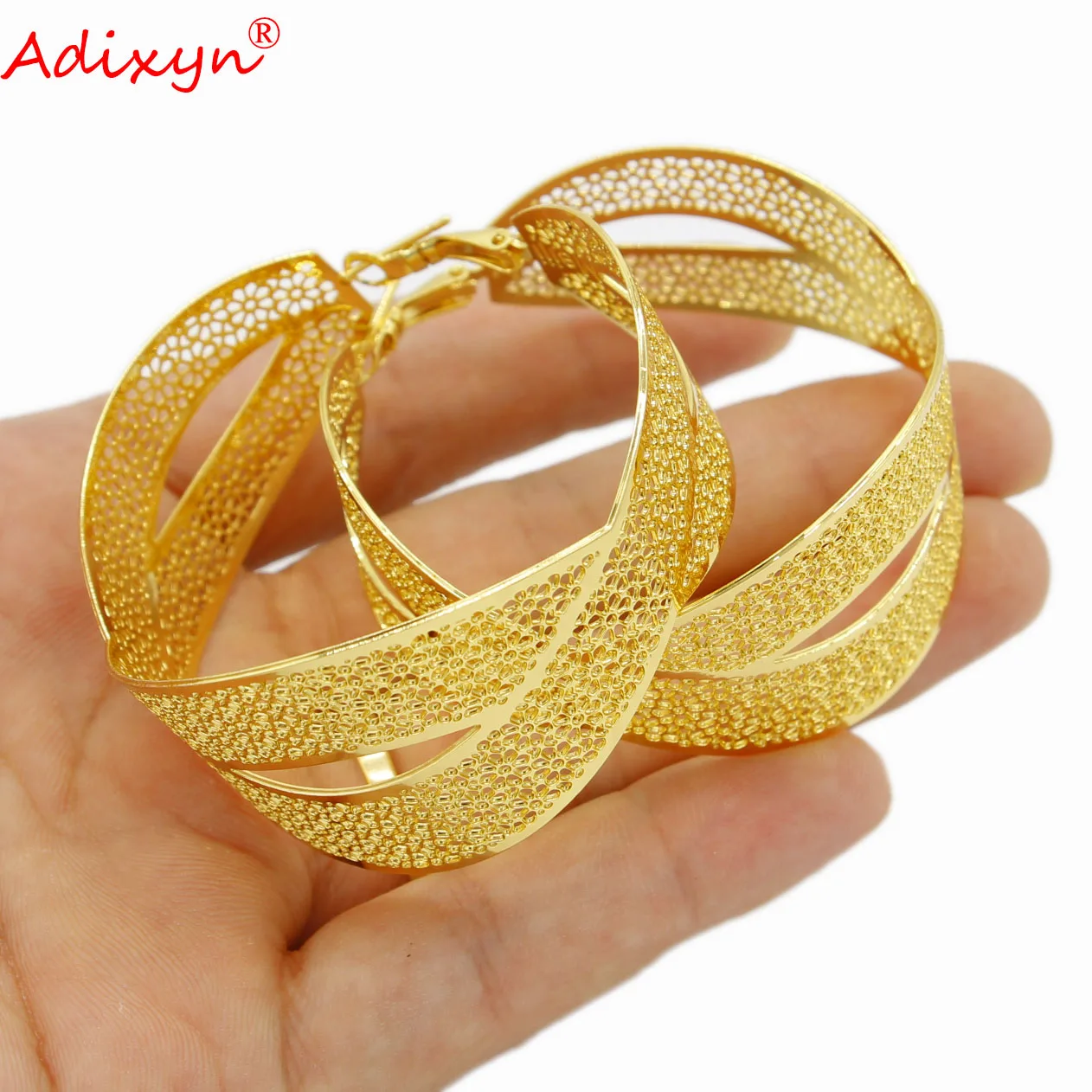 Adixyn Dubai Ornament jewelry gifts gold color copper big round hoop earrings pircing accesories african women/girls item N06211