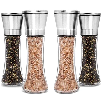 

Premium Stainless Steel Salt and Pepper Grinder Set 4 Pack-Adjustable Sea Salt Grinder & Pepper Grinder-Tall Glass Salt and Pepp