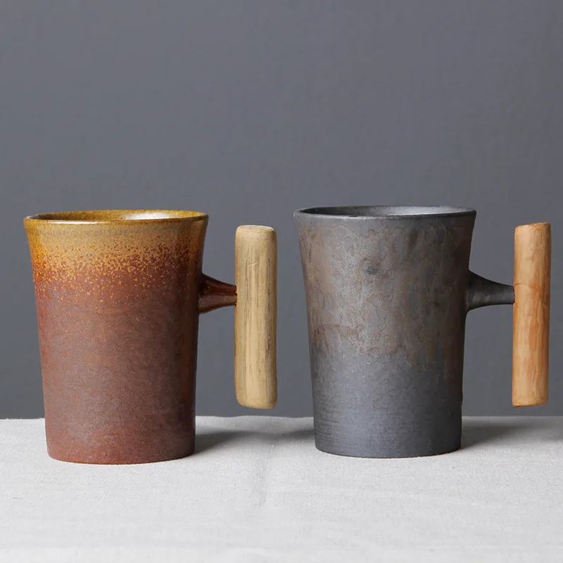 

Chinese Style Retro Traditional Ceramic Cup Simple Personality Retro Ceramic Cup With Wooden Handle Exquisite Coffee Tea Cup