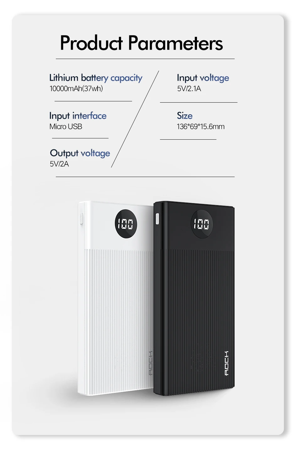 ROCK портативное зарядное устройство, зарядное устройство 10000 мА/ч, USB повербанк, Внешнее зарядное устройство для Xiaomi Mi 9 8 iPhone 11 max x