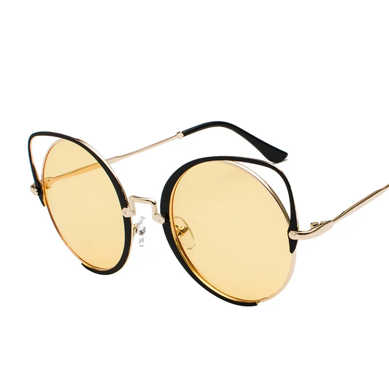 Gold Yellow LeonLion, Ретро стиль, Cateye, солнцезащитные очки для женщин, роскошные градиентные солнцезащитные очки для женщин, высокое качество, металлические полые Солнцезащитные очки, винтажные очки - Цвет линз: Gold Yellow