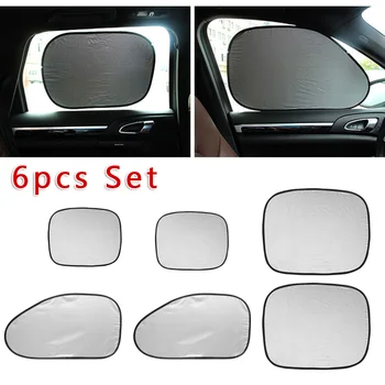 

6pcs/Set 6-In-1 Silver Tone Car Rear Side Window Sun Shade Shield Anti-UV Block Cover Summer Car Styling Decor Accessories