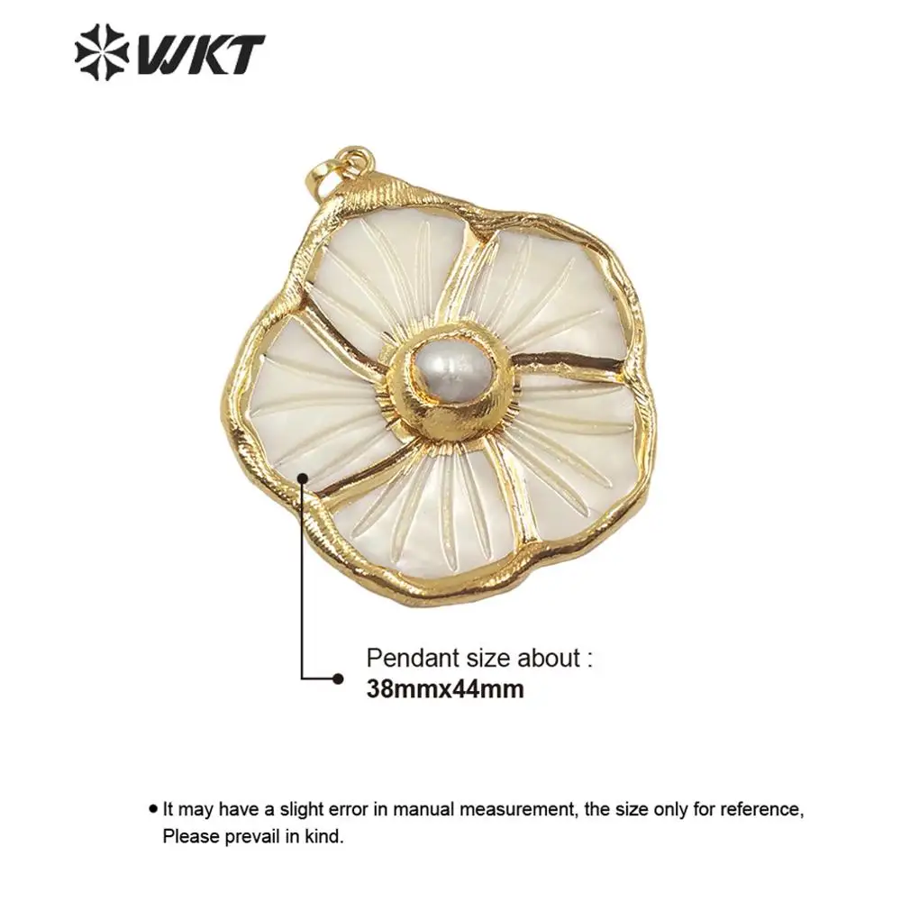 WT-JP171 Newst Product Vintage White Shell Pendant With Carved Flower Shape For Women Jewelry 6