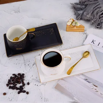 

250ml European Style Creative Ceramic Coffee Cup Set Porcelain Cups With Tray And Spoon Water Tea Mug Breakfast Milk Mugs