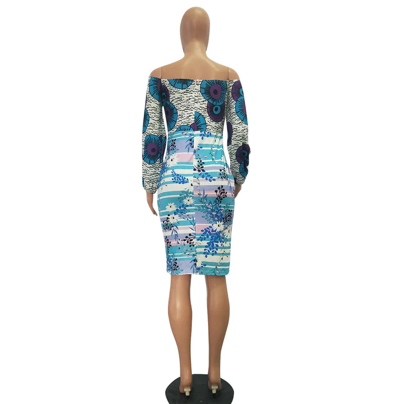 Printed Backless Sexy Wrap Dresses Woman Party Night Slash Neck Midi Pencil Dress Plus Size Autumn Bodycon Long Sleeve Dress