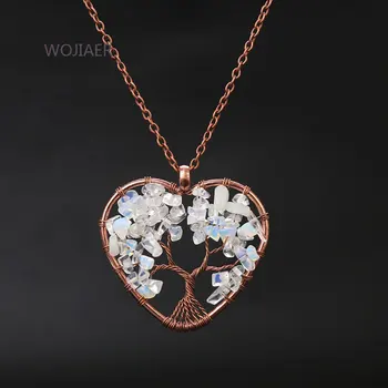 

WOJIAER Hand Wire Wrap Vintage Pendants Natural Antique Copper Tree of Life Chip Heart-Shaped Fortune Necklace ZBM184