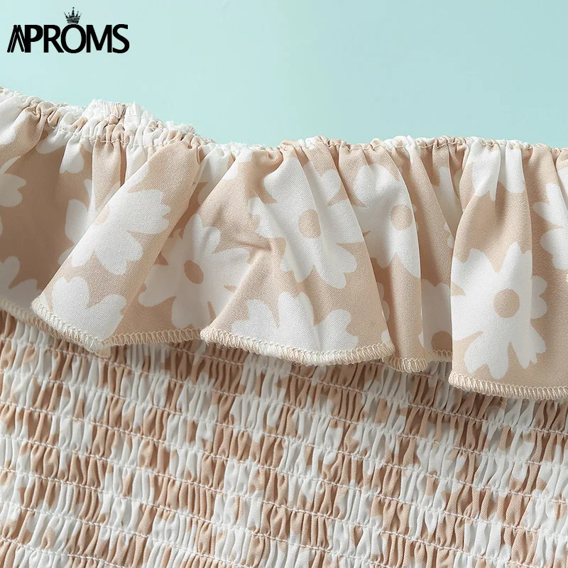 Aproms Elegant Off Shoulder Floral Print Midi Dress Women Autumn Ruffle 2 Piece Set Dresses Female Holiday Party Vestidos 2020