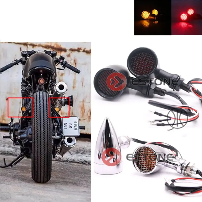 

Retro Grid Motorcycle LED Turn Signals Brake Running Tail Light