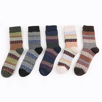 

New Fashion Men Vintage Ethnic Thick Winter Warm Long Socks Checked Striped Geometric Ribbed sock High Quality Woolen Casual sox