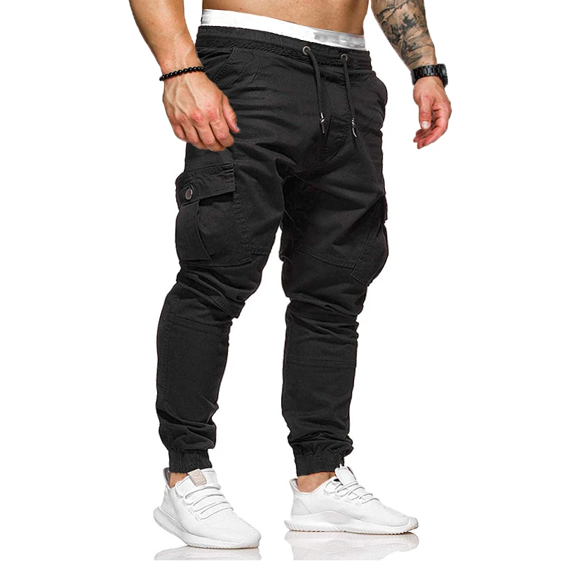 Дизайн, повседневные мужские брюки, хлопковые узкие брюки, прямые брюки, модные деловые однотонные темно-серые черные мужские штаны для бега - Цвет: Черный