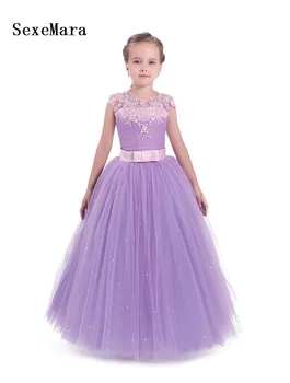 

New Lavender Puffy Tulle A-Line Girls Dresses Lace Top Little Girls Birthday Dress Pageant Party Gown Size for 2-16Years