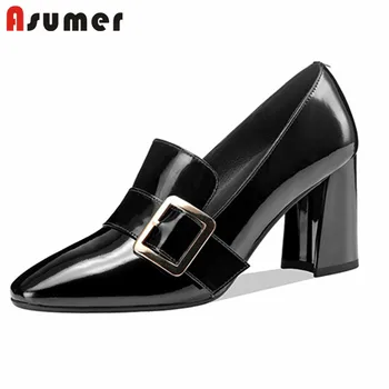 

ASUMER 2020 newest dress shoes ladies office shoes high heel patent leather buckle spring summer single shoes women pumps