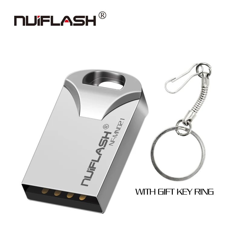 silver Nuiflash, мини флешка, 64 ГБ, Usb флеш-накопитель, 32 ГБ, USB2.0, флешка, 16 ГБ, 8 ГБ, 4 Гб, флешка, 128 ГБ, с подарочным кольцом, новейший u-диск - Цвет: silver