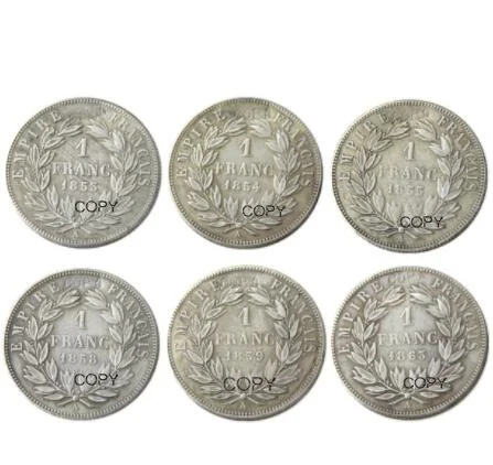 Франция 1 Франк набор(1853-1863A) посеребренные копии монет
