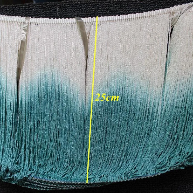 10 Yds Latin Fringe Tassel Dip Dye Ombre Soft Rayon Latin Macrame Dance Dress Trimming Samba Skirt Tassel White/Blue 25cm