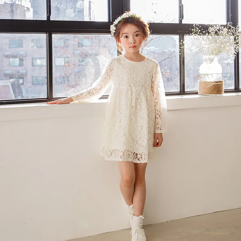 

White Lace Dresses for Teen Girls Korean Style Kids Princess Dress Summer Casual Children Wedding Party Birthday Clothing 6 8 Y