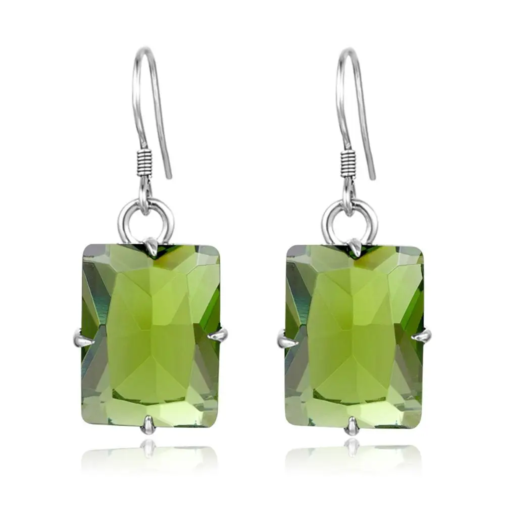 

Sterling Silver 925 Earring For Women Natural Crystal Peridot Drop Earrings Rectangle Gemstone Jewelry Handmade Fine Jewelry New