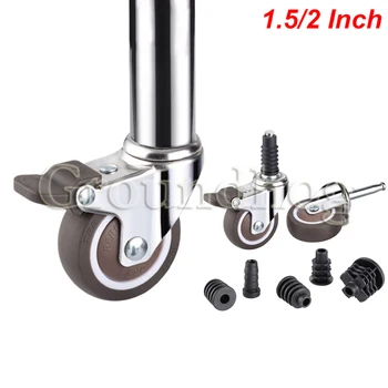 

4Pcs/Lot 1.5/2" Furniture Casters M8*38mm TPE Ball Bearing Caster for Round tube Mount Brake Baby Bed Household With Socket