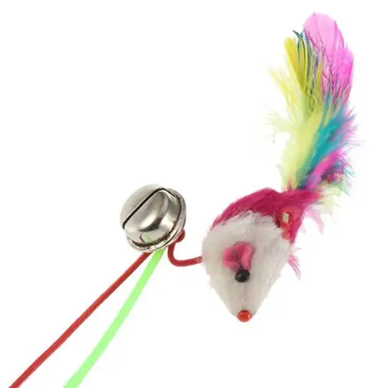 

Pet Cat Bell The Dangle Faux Mouse Feather Rod Roped Funny Fun Playing Toys